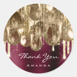 Burgundy GOLD GLITZER BALLONS TROPFEN Jahrestag Runder Aufkleber