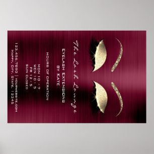 Burgundy Gold Glitzer Branding Beauty Lashes Glam Poster