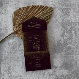 Burgundy Gold Glitzer Calligrafy Wedding All In One Einladung