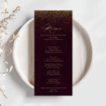 Burgundy Gold Glitzer Calligraphy Dinner Menu Menükarte<br><div class="desc">Diese bordeauxrote Glitzer-Kalligraphie-Dinner-Karte eignet sich perfekt für eine rustikale Hochzeit. Das schlichte und stilvolle Design besticht durch klassische und extravagante Schrift-Typografie in Gold mit Glitzer im bordeauxfarbenen Hintergrund. Dieses Menü kann für Hochzeitsempfang,  Probe Dinner,  Brautparty oder jede Veranstaltung verwendet werden.</div>