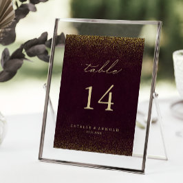 Burgundy Gold Glitzer Calligraphy Gold Wedding Tischnummer
