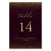 Burgundy Gold Glitzer Calligraphy Gold Wedding Tischnummer (Vorderseite)