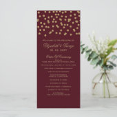 Burgundy Gold Glitzer Confetti Elegante Hochzeit Programm (Stehend Vorderseite)