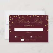 Burgundy Gold Glitzer Confetti Elegante Hochzeit RSVP Karte (Vorderseite)