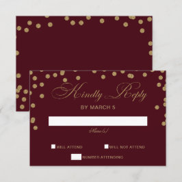 Burgundy Gold Glitzer Confetti Elegante Hochzeit RSVP Karte