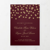 Burgundy Gold Glitzer Confetti Foto Wedding Dreifach-gefaltete Programmkarte (Cover)