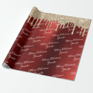 Burgundy Gold Glitzer Drilling Christmas Name Geschenkpapier