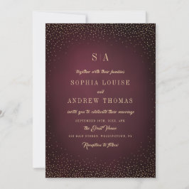 Burgundy Gold Glitzer Einfache Monogramm Hochzeit Einladung