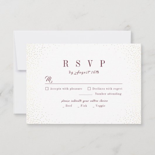 Burgundy Gold Glitzer Einfache Monogramm Hochzeit RSVP Karte (Vorderseite)