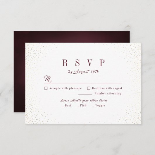 Burgundy Gold Glitzer Einfache Monogramm Hochzeit RSVP Karte (Vorne/Hinten)