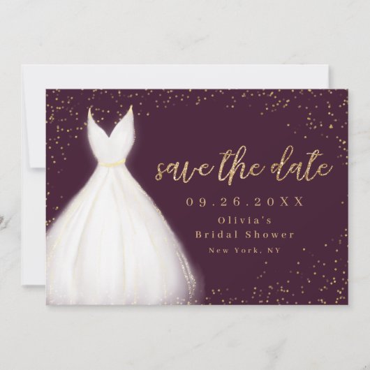Burgundy Gold Glitzer Elegantes Kleid Save the Dat Save The Date (Vorderseite)