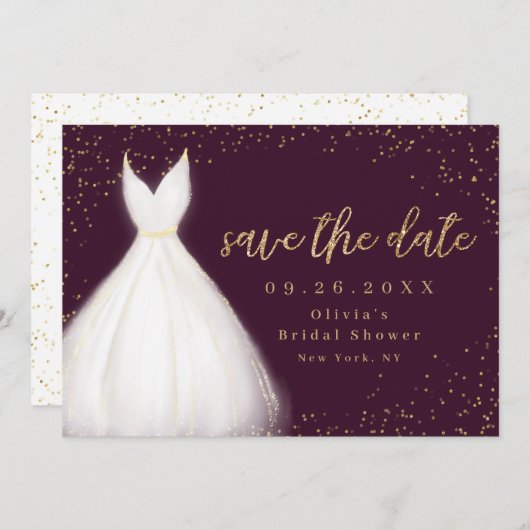 Burgundy Gold Glitzer Elegantes Kleid Save the Dat Save The Date (Vorne/Hinten)