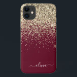 Burgundy Gold Glitzer Girly Monogram Glam Case-Mate iPhone Hülle<br><div class="desc">Gold und Burgundy Imitate sparkle und Dripping Glitzer Brushed Metal Monogram Name and Initial Phone. Das macht den perfekten 16 Geburtstag,  Hochzeit,  Brautparty,  Jubiläum,  Babydusche oder Junggeselinnen-Abschied Geschenk für jemanden,  der Lieben glamourösen Luxus und schicke Stile.</div>