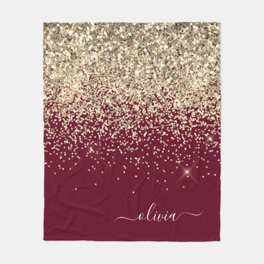 Burgundy Gold Glitzer Girly Monogram Glam Fleecedecke (Vorderseite)