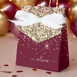 Burgundy Gold Glitzer Girly Monogram Glam Geschenkschachtel