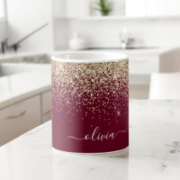 Burgundy Gold Glitzer Girly Monogram Glam