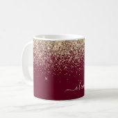 Burgundy Gold Glitzer Girly Monogram Glam Kaffeetasse (Vorderseite Links)