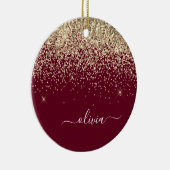 Burgundy Gold Glitzer Girly Monogram Glam Keramik Ornament (Rechts)