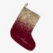 Burgundy Gold Glitzer Girly Monogram Glam Kleiner Weihnachtsstrumpf (Vorderansicht (hängend))