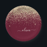 Burgundy Gold Glitzer Girly Monogram Glam Pappteller<br><div class="desc">Monogram Name Party Teller für den Glitzer Gold und Burgundy Sparkle. Das macht den perfekten 16 Geburtstag,  Hochzeit,  Brautparty,  Jubiläum,  Babydusche oder Junggeselinnen-Abschied Geschenk für jemanden,  der Lieben glamourösen Luxus und schicke Stile.</div>