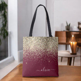 Burgundy Gold Glitzer Girly Monogram Glam Tasche