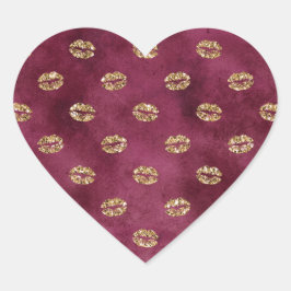 Burgundy Gold Glitzer Kisses Lips Herz-Aufkleber