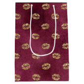 Burgundy Gold Glitzer Kisses Lips Mittlere Geschenktüte (Rückseite)