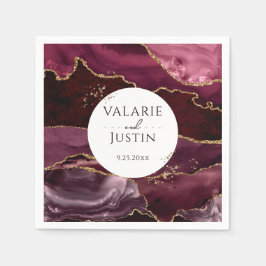 Burgundy Gold Glitzer Marble Wedding Napkins Serviette