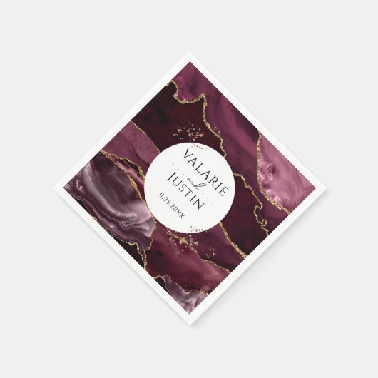Burgundy Gold Glitzer Marble Wedding Napkins Serviette (Ecke)