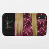 Burgundy Gold Glitzer Script Mit Monogramm Case-Mate iPhone Hülle (Rückseite (Horizontal))