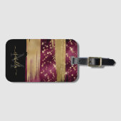 Burgundy Gold Glitzer Script Mit Monogramm Gepäckanhänger (Vorderseite (Horizontal))