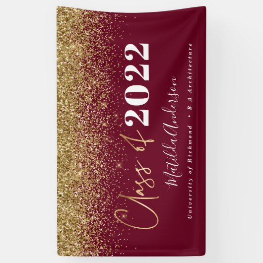 Burgundy Gold Glitzer Skriptklasse des Abschlusses Banner (Vertikal)