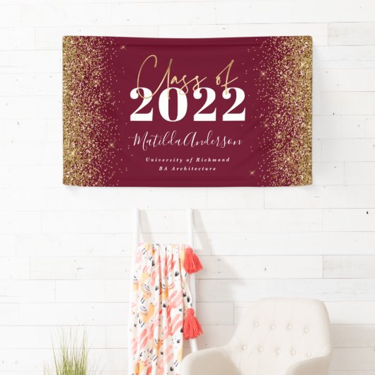 Burgundy Gold Glitzer Skriptklasse des Abschlusses Banner (Insitu)