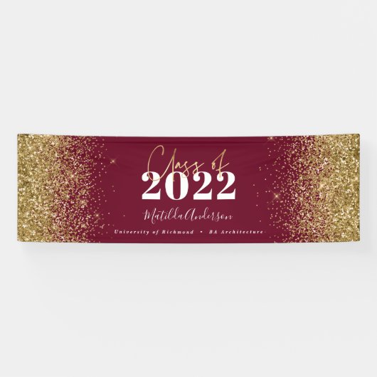 Burgundy Gold Glitzer Skriptklasse des Abschlusses Banner (Horizontal)
