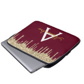 Burgundy Gold Glitzer Sparkle Monogram Laptopschutzhülle (Vorne Knopf)