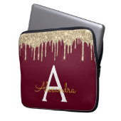 Burgundy Gold Glitzer Sparkle Monogram Laptopschutzhülle (Vorderseite Links)