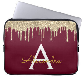 Burgundy Gold Glitzer Sparkle Monogram Laptopschutzhülle
