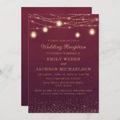 Burgundy Gold Glitzer String Light Empfang Invi Einladung (Vorne/Hinten)