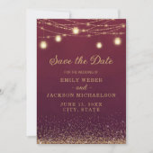 Burgundy Gold Glitzer String Light Rett Date Rett Save The Date (Vorderseite)