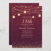 Burgundy Gold Glitzer String Lights Formale 18. Einladung (Vorne/Hinten)