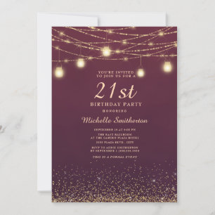 Burgundy Gold Glitzer String Lights - Formale 21. Einladung