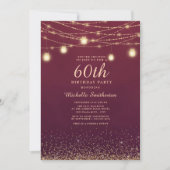 Burgundy Gold Glitzer String Lights Formell 60. Einladung (Vorderseite)