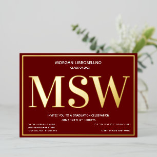 Burgundy Gold Grad MSW Abschluss Folieneinladung