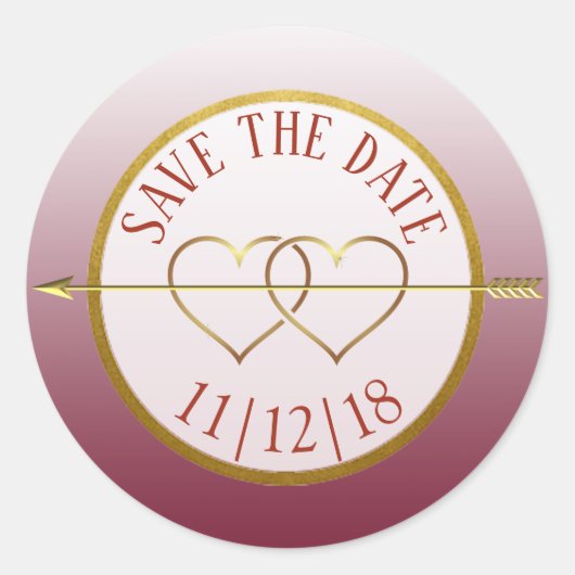 Burgundy & Gold Gradient Save the Date Stickers (Vorderseite)