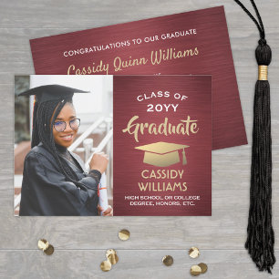 Burgundy & Gold Graduate Foto Abschluss Einladung