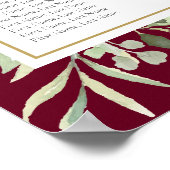 Burgundy Gold Greenery Hochzeitsdiagramm Poster (Ecke)