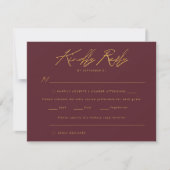 Burgundy Gold handgeschriebene Skripte Elegante Ho RSVP Karte (Vorderseite)