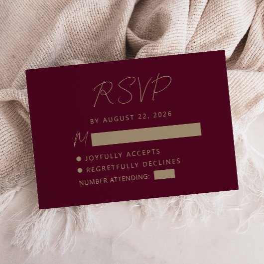 Burgundy Gold Handwriting Wedding RSVP Karte