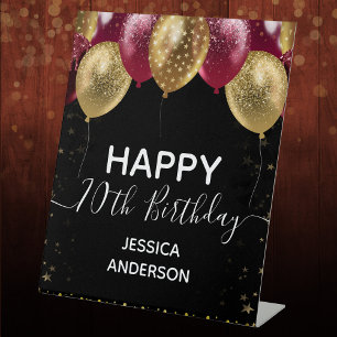 Burgundy Gold Happy 70. Geburtstag Pedestal Sign Sockelschild