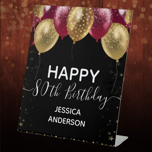 Burgundy Gold Happy 80. Geburtstag Pedestal Sign Sockelschild
